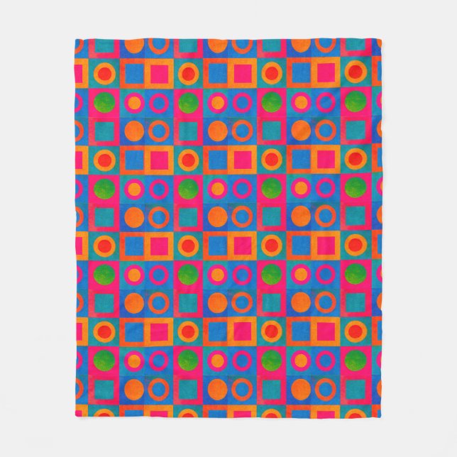 Bold Retro Geometric Pattern Fleece Blanket (Front)