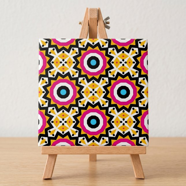 Bold Retro Geometric Pink Yellow Blue Abstract Tile (Creator Uploaded)