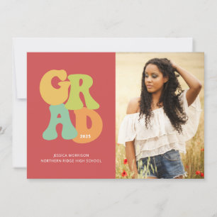 Bold Retro Grad 1970s Typography Graduation Party Invitation