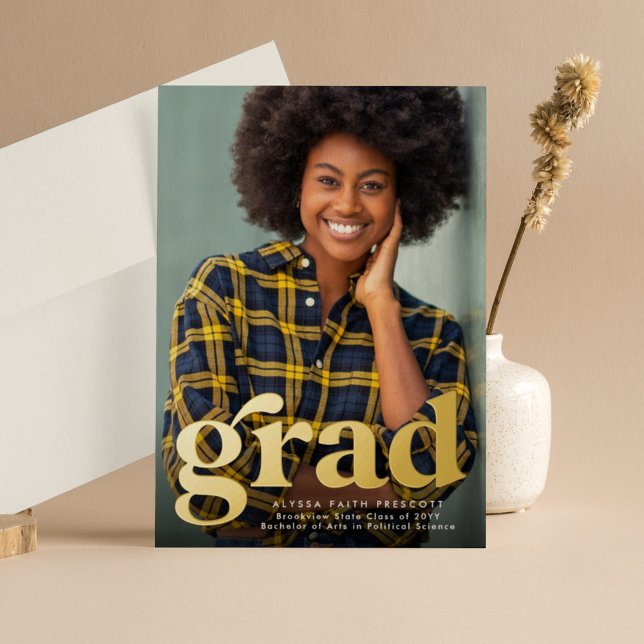 Bold retro grad one photo graduation announcement (Creator Uploaded)