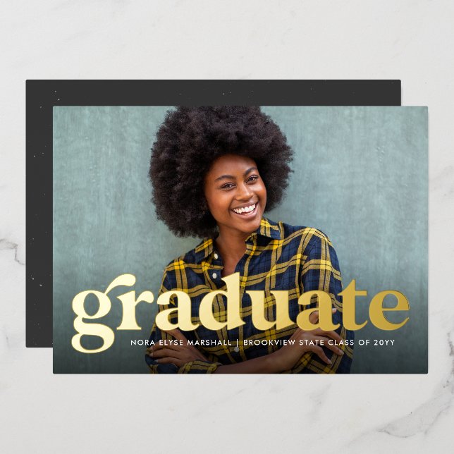 Bold retro graduate photo graduation announcement (Front/Back)