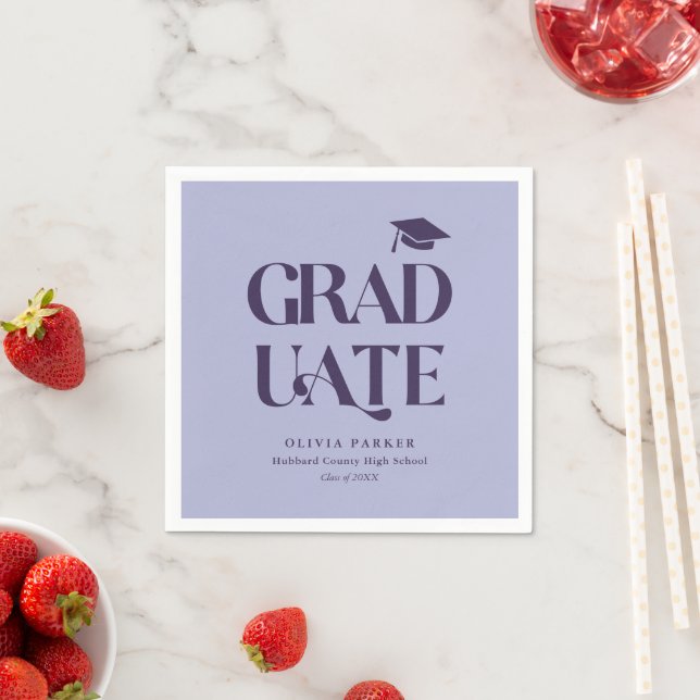 Bold Retro Graduate Purple Graduation Party Napkin (Insitu)