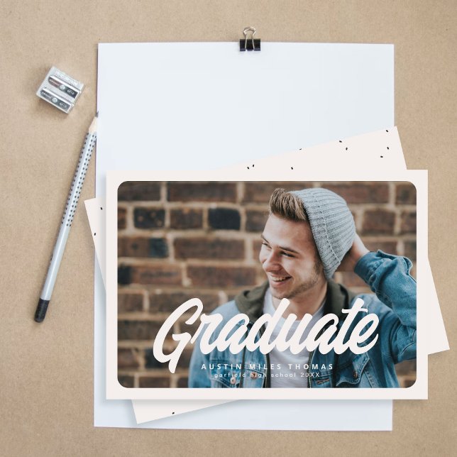 Bold Retro Graduation Photo Announcement Card (Creator Uploaded)