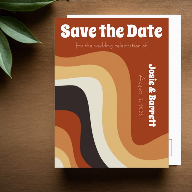 Bold Retro Groovy 70s Wavy Abstract Save the Date Postcard (Creator Uploaded)