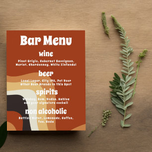 Bold Retro Groovy Orange 70s Boho Wedding Bar Menu