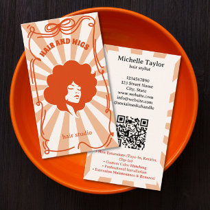 Bold Retro Hair Stylist Whimsical Doodle Pink Red Business Card