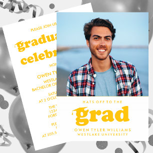 BOLD RETRO HATS OFF TO THE GRAD PHOTO GRAD INVITE