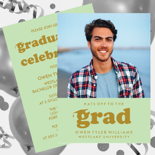BOLD RETRO HATS OFF TO THE GRAD PHOTO GRAD INVITE