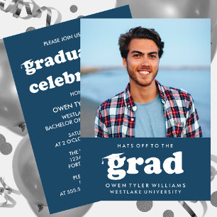 BOLD RETRO HATS OFF TO THE GRAD PHOTO GRAD INVITE