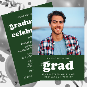 BOLD RETRO HATS OFF TO THE GRAD PHOTO GRAD INVITE