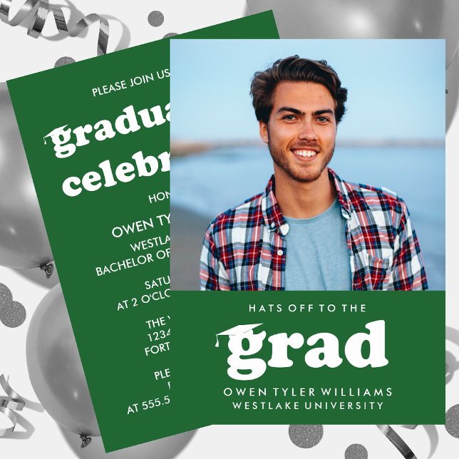 BOLD RETRO HATS OFF TO THE GRAD PHOTO GRAD INVITE (Creator Uploaded)