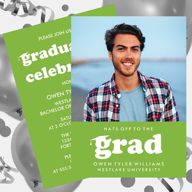 BOLD RETRO HATS OFF TO THE GRAD PHOTO GRAD INVITE (Creator Uploaded)