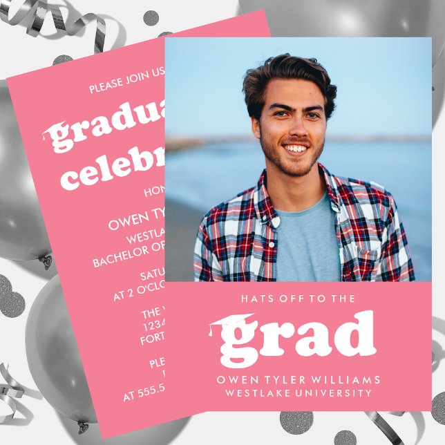 BOLD RETRO HATS OFF TO THE GRAD PHOTO GRAD INVITE (Creator Uploaded)