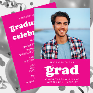 BOLD RETRO HATS OFF TO THE GRAD PHOTO GRAD INVITE