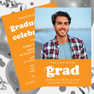 BOLD RETRO HATS OFF TO THE GRAD PHOTO GRAD INVITE