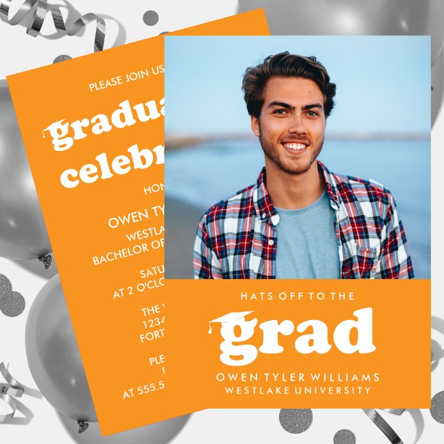 BOLD RETRO HATS OFF TO THE GRAD PHOTO GRAD INVITE (Creator Uploaded)