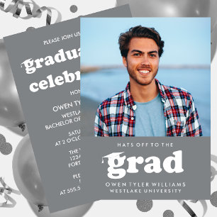 BOLD RETRO HATS OFF TO THE GRAD PHOTO GRAD INVITE