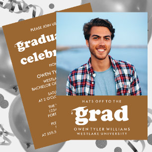 BOLD RETRO HATS OFF TO THE GRAD PHOTO GRAD INVITE