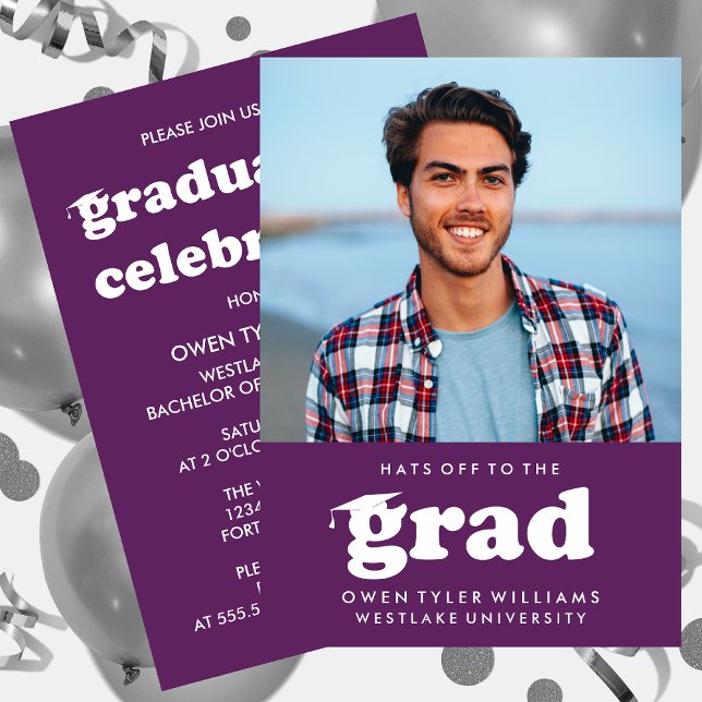 BOLD RETRO HATS OFF TO THE GRAD PHOTO GRAD INVITE (Creator Uploaded)