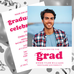 BOLD RETRO HATS OFF TO THE GRAD PHOTO GRAD INVITE