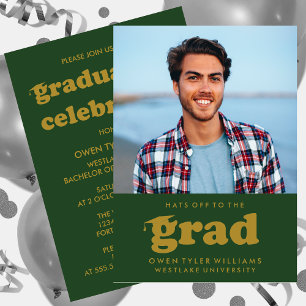 BOLD RETRO HATS OFF TO THE GRAD PHOTO GRAD INVITE
