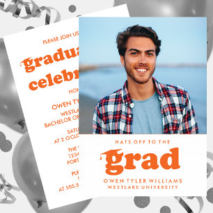 BOLD RETRO HATS OFF TO THE GRAD PHOTO GRAD INVITE
