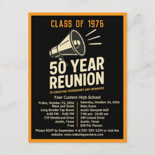 Bold Retro High School Reunion Pep Rally Megaphone Postcard