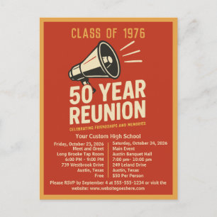 Bold Retro High School Reunion Pep Rally Megaphone Postcard