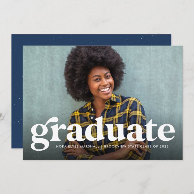 Bold retro horizontal photo graduation announcement (Front/Back)