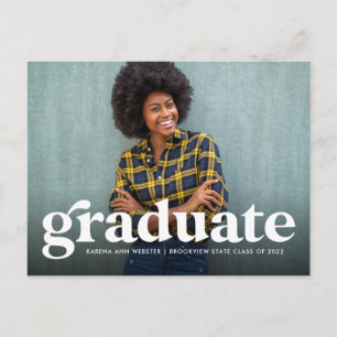 Bold retro horizontal photo graduation invitation postcard