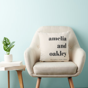 Bold Retro Ivory Couple Names Wedding Keepsake Cushion