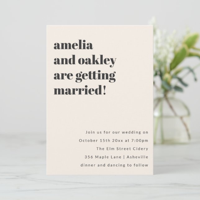 Bold Retro Ivory Wedding Evening Reception Names Invitation (Standing Front)