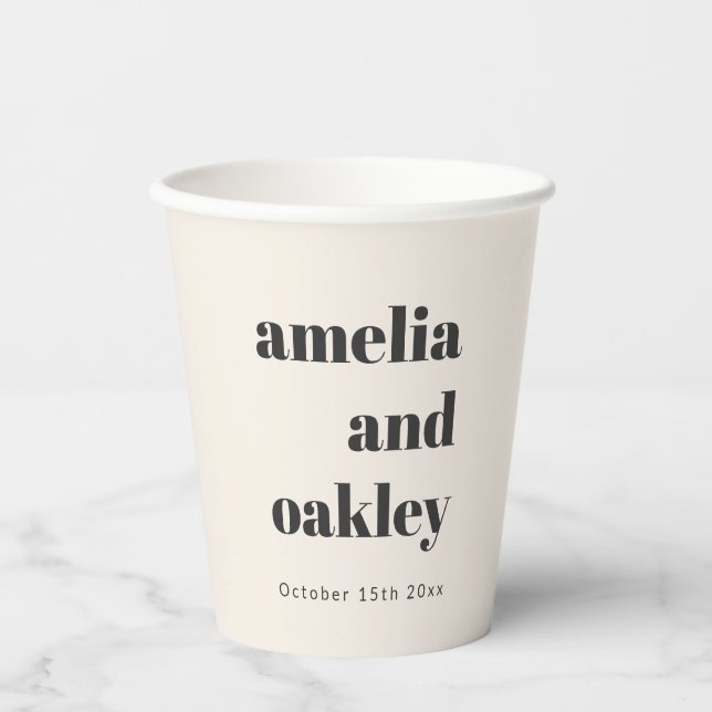 Bold Retro Ivory Wedding Names Party Drinkware  Paper Cups (Front)