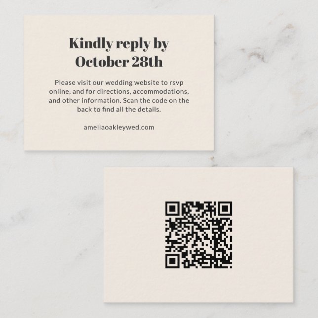 Bold Retro Ivory Wedding Website QR Code Online Enclosure Card (Front/Back)
