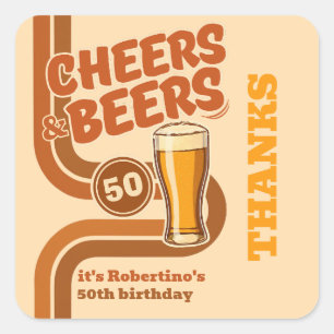 Bold Retro Line Cheers & Beers 50th Birthday Square Sticker
