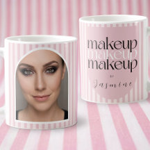 Bold Retro Makeup Artist Pink White Photo Stripes