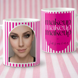 Bold Retro Makeup Artist Pink White Photo Stripes  Coffee Mug