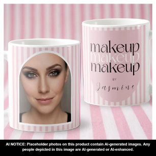 Bold Retro Makeup Artist Pink White Photo Stripes  Coffee Mug