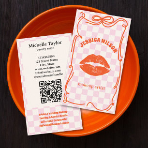 Bold Retro Makeup Artist Whimsical Doodle Pink Red Business Card