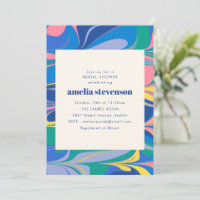 Bold Retro Marble Swirl Blue Bridal Shower Party