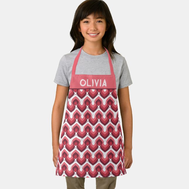 Bold Retro Modern Motif in Pinks Apron (Insitu)