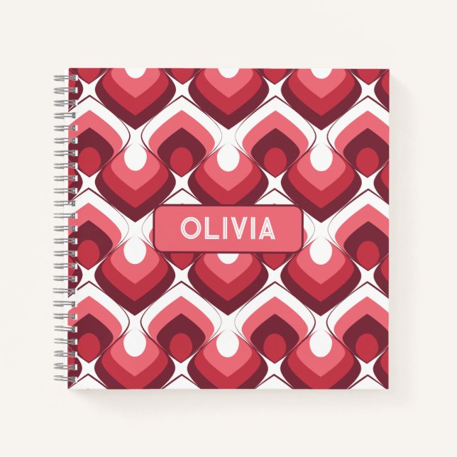 Bold Retro Modern Motif in Pinks Notebook (Front)