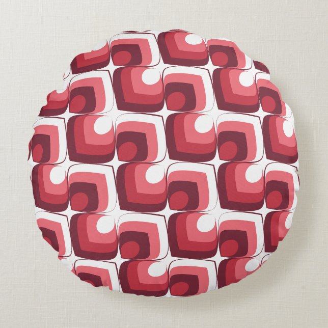 Bold Retro Modern Motif in Pinks Round Cushion (Front)