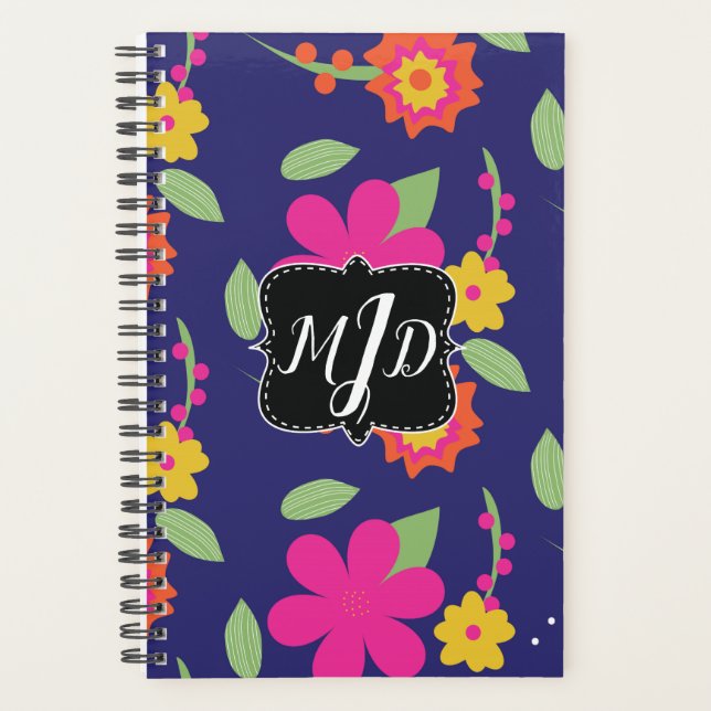 Bold Retro Monogram Floral Neon Planner (Front)