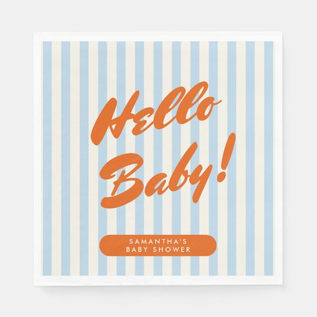 Bold Retro Orange Blue Stripes Baby Shower Napkin (Front)