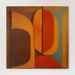 Bold Retro Orange Midcentury Abstract Jigsaw Puzzle