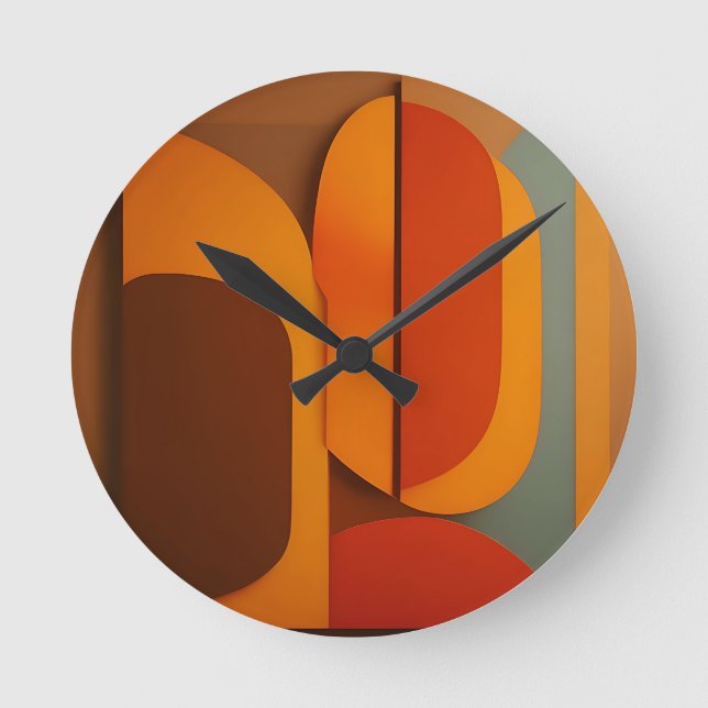 Bold Retro Orange Midcentury Abstract  Round Clock (Front)