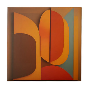 Bold Retro Orange Midcentury Abstract Tile