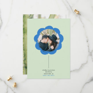 Bold Retro Painted Flower Frame Photo Wedding Save The Date