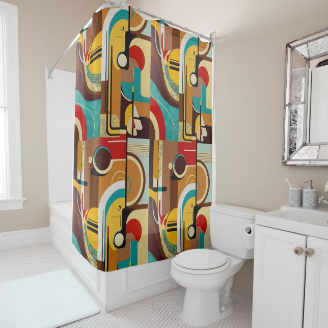 Bold Retro Patterns | Mid-Century Colours Shower Curtain (In Situ)